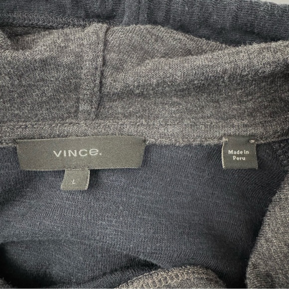 Vince Pullover Hoodie Mens Large Gray Navy Blue Double Knit Long Sleeve Pocket - Picture 3 of 15